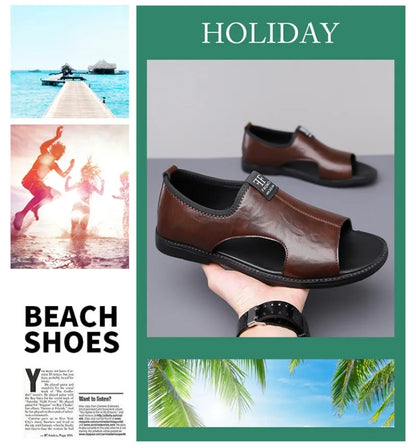 Sandals for Men Fashion Hollow Out Casual Shoes Soft Sole Comfort Beach Shoes for Men New Leather Flat Sandal Designer Sandalias