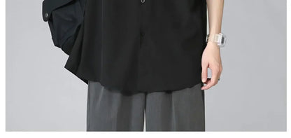 Men's Ice Silk Short Sleeve Shirt Casual Loose Fit Korean Style Trendy Black Shirt For Summer Thin Sleeve Casual