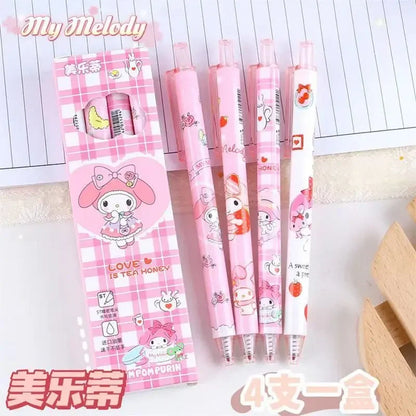 4Pcs Sanrio 0.5mm Press Ballpoint Pen Black Quick Drying Hello Kitty Cinnamoroll Kuromi Gel Pen Student School Stationery Gifts