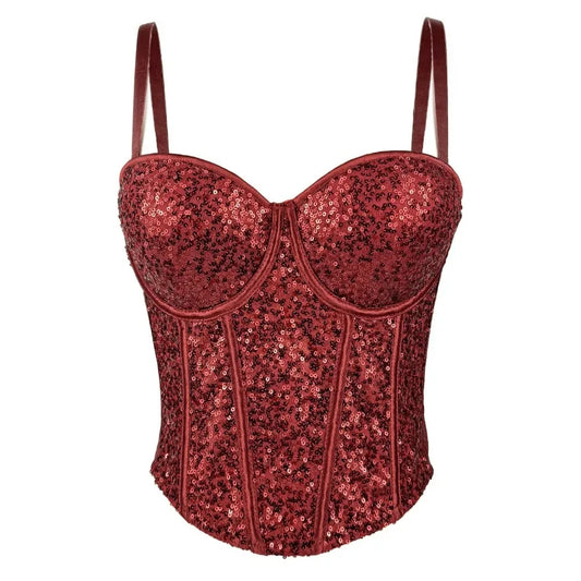 Fashion Clothes Sequin Sexy T-shirts T Shirt Hotsweet Y2k Top Tank Top Women Clothing Camis Tees Party Club Stage Show Corset