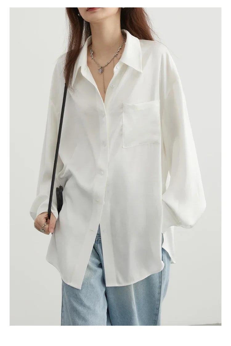 CHIC VEN Korean Women Shirt White Solid Pleated Side Slit Loose Long Sleeved Woman Blouses Female Tops Spring Summer 2025