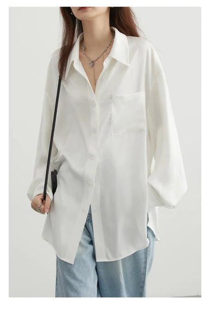 CHIC VEN Korean Women Shirt White Solid Pleated Side Slit Loose Long Sleeved Woman Blouses Female Tops Spring Summer 2025