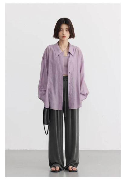 CHIC VEN Women Thin Shirt Long Sleeve Casual Loose Slightly Transparent Cool Blouses Woman Solid Design Female Top Summer 2024