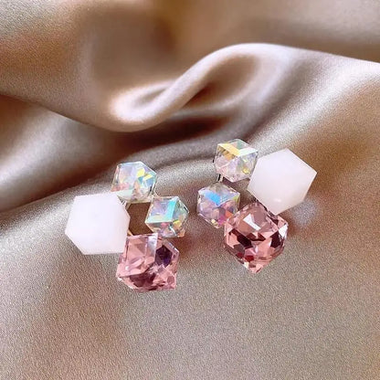 925 Silver Needle Korean Fashion Dream Colorful Crystal Earrings For Women Jewelry 2025 Trending Luxury Cube Sugar Stud Earrings