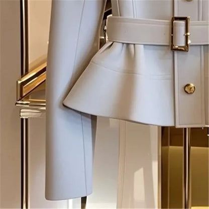 Limiguyue Small Fragrance Grey Coats Women Stylish Slim Waist Belt Jacket Temperament Luxury Button Outwear Autumn Winter 581P