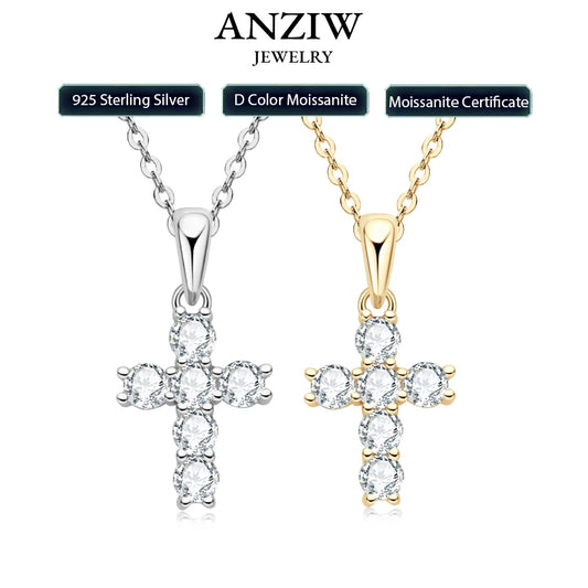 Anziw クラシックチャーム クロス ペンダント ネックレス 925 スターリングシルバー モアサナイト 証明書付き レディース メンズ ギフト ネックレスジュエリー