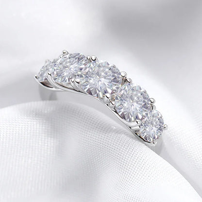 Smyoue 18kメッキ 3.6CT オールモアサナイトリング レディース用 5石 キラキラダイヤモンド ウェディングバンド 100% S925スターリングシルバージュエリー