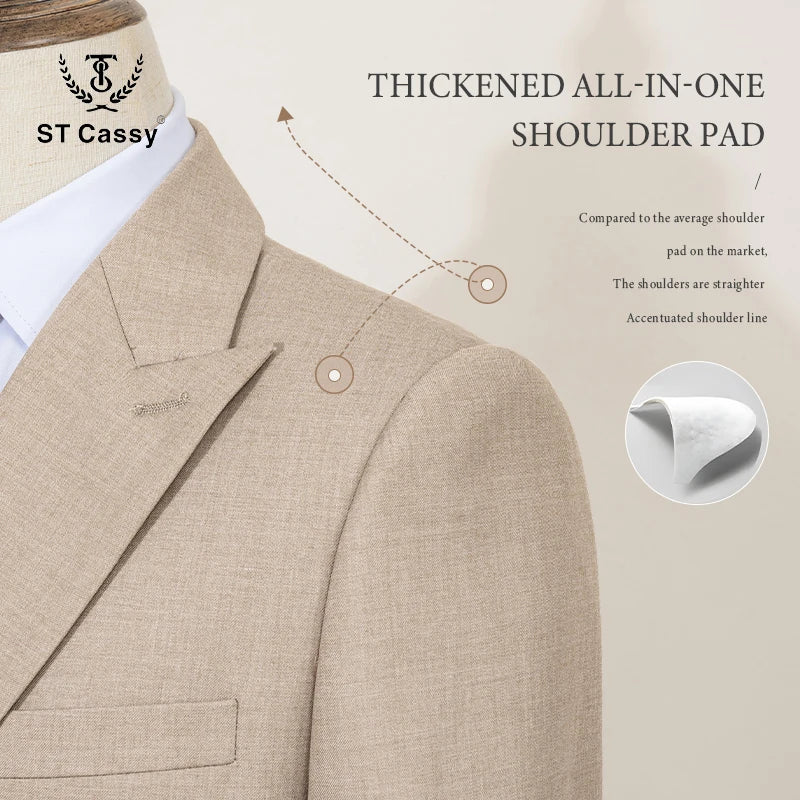 ST Cassy Elegant man suit for wedding peach Slim Fit Double Breasted Multiple buttons Casual Business man 2 piece outfit set