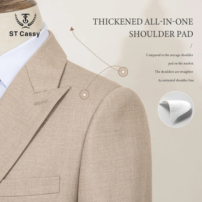 ST Cassy Elegant man suit for wedding peach Slim Fit Double Breasted Multiple buttons Casual Business man 2 piece outfit set