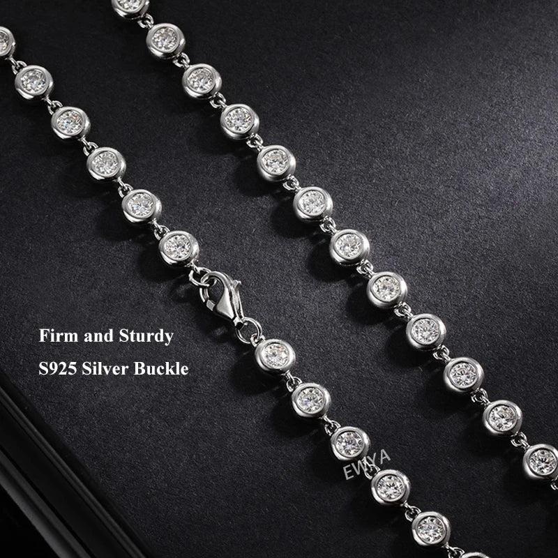 EWYA Round Bubble Full 3mm 0.1CT D Color Moissanite Tennis Chain for Women 925 Silver GRA Certified 16 18 20 inch Bezel Necklace