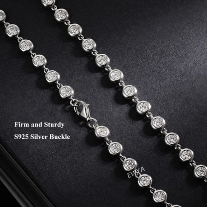 EWYA Round Bubble Full 3mm 0.1CT D Color Moissanite Tennis Chain for Women 925 Silver GRA Certified 16 18 20 inch Bezel Necklace