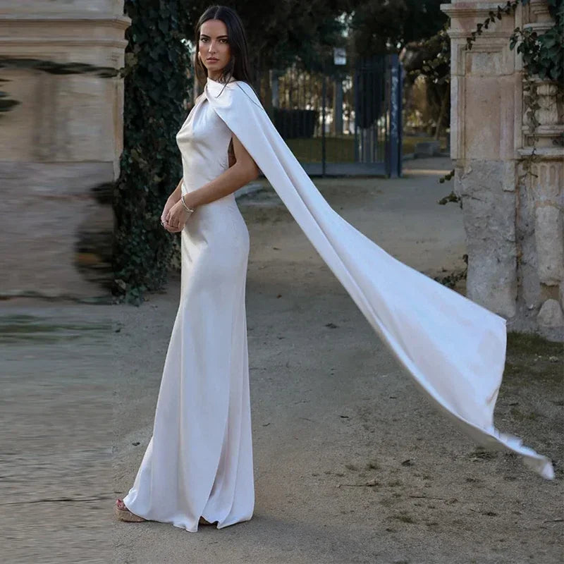 Elegant Satin Ribbon Halter Backless Sleeveless Dress for Women Slim Fit Party Evening Robes Lady Solid Color Autumn Summer 2025