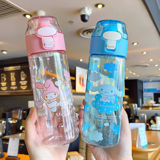 550ml Sanrio Plastic Water Bottle Cute Cinnamoroll Kuromi Water Cup Girls Plastic Drink Bottle Portable Outdoor Sports Cups