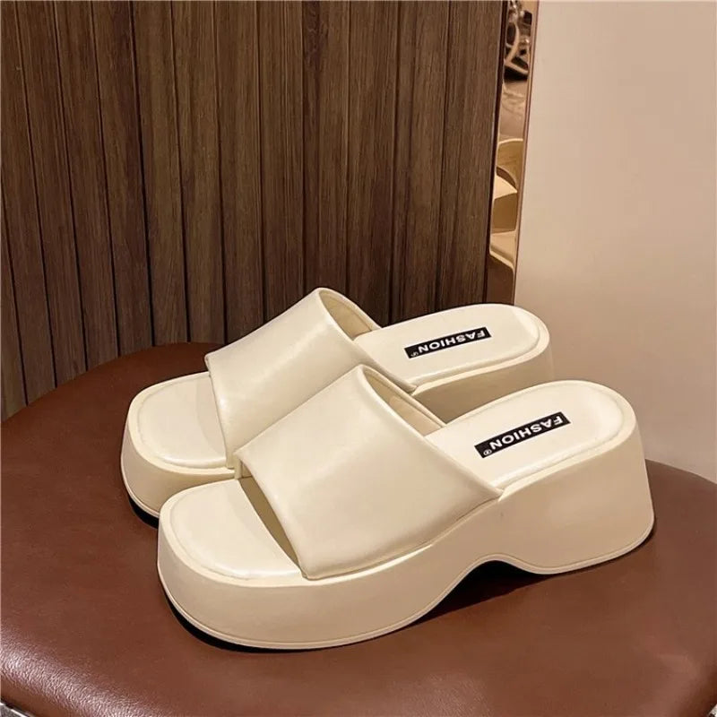 Women Slippers 2025 Summer New Luxury Sandals Women Thick Soled Designer Square Toe Slippers Slides Women Zapatos