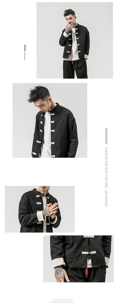 Chinese Wind Cotton Buckle Large Men's Casual Jacket Jacket Retro Stand-up Collar Tang Suit Top Batch