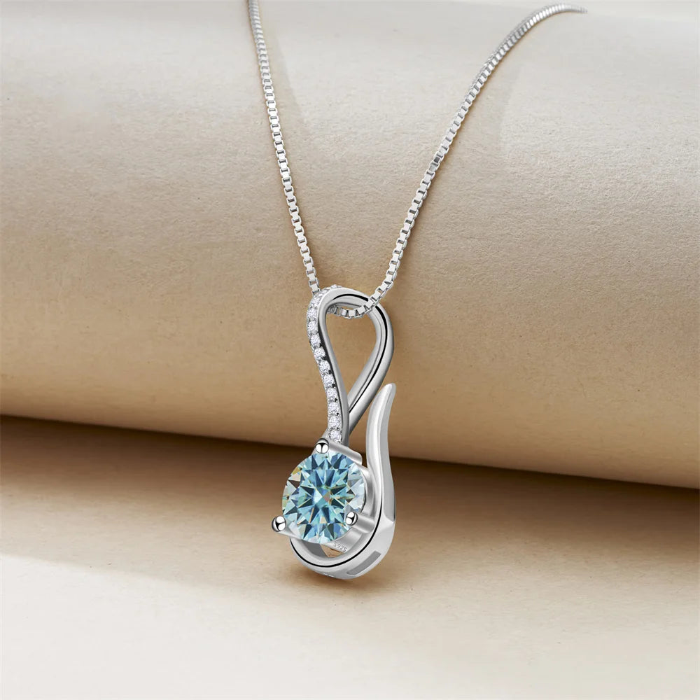 2 Carat 8mm Moissanite Necklace for Women GRA Certified 925 Sterling Silver Solitaire Pendant Chain Diamond Tester Included