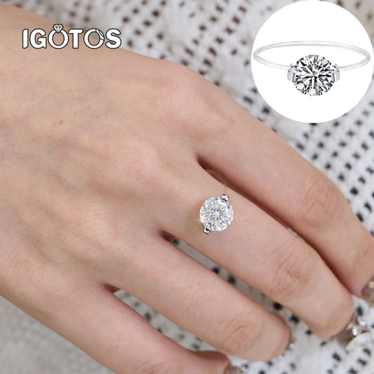 IGOTOS 透明フィッシングライン モアサナイトリング 認定S925スターリングシルバー ラウンドダイヤモンドリング ウェディングバンド ジュエリー レディース用
