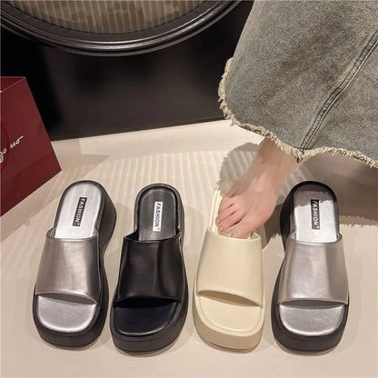 Women Slippers 2025 Summer New Luxury Sandals Women Thick Soled Designer Square Toe Slippers Slides Women Zapatos