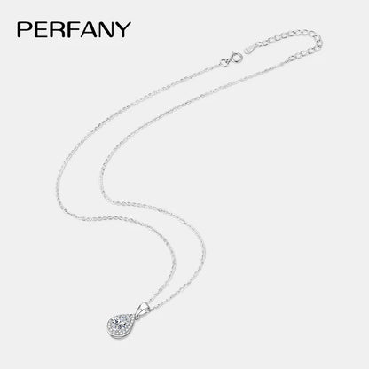 PERFANY 1CT Pear Cut Moissanite Necklace for Women S925 Pure Silver Sparkling Diamond Pendant Luxury Jewelry Party Gift
