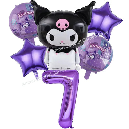 6pcs Sanrio Kuromi Balloon Set Children Anime Cartoon Cute 1-10 Birthday Number Airballoon Boys Girls Party Decorative Products