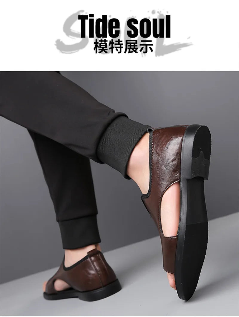 Sandals for Men Fashion Hollow Out Casual Shoes Soft Sole Comfort Beach Shoes for Men New Leather Flat Sandal Designer Sandalias