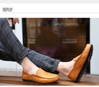 Men Loafers 2024 New Leather Shoes Men‘s Casual Shoes Moccasins Breathable Sneakers Men Driving Shoes Comfort Flats Plus Size 46