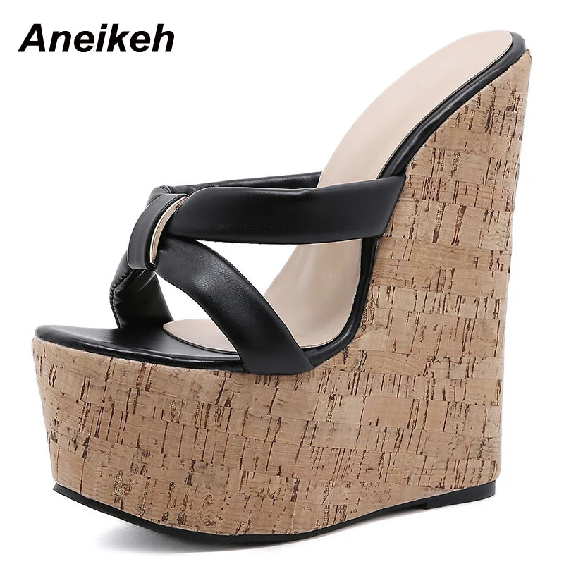 Aneikeh ウェッジヒール レディーススリッパ ファッション オープントゥ プラットフォームサンダル 夏用 超ハイヒール 女性用パーティーシューズ サイズ35-42
