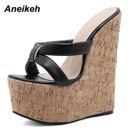 Aneikeh ウェッジヒール レディーススリッパ ファッション オープントゥ プラットフォームサンダル 夏用 超ハイヒール 女性用パーティーシューズ サイズ35-42