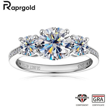 RAPRGOLD All Round Moissanite Promise Ring for Women Solid s925 Sterling Silver Wedding Rings Engagement Band Fine Jewelry Gifts