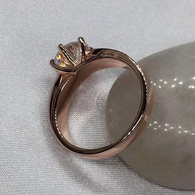 18K Rose Gold 3ct Lab Diamond Promise Ring Engagement Wedding Band Rings for Women Bridal Jewelry Gift