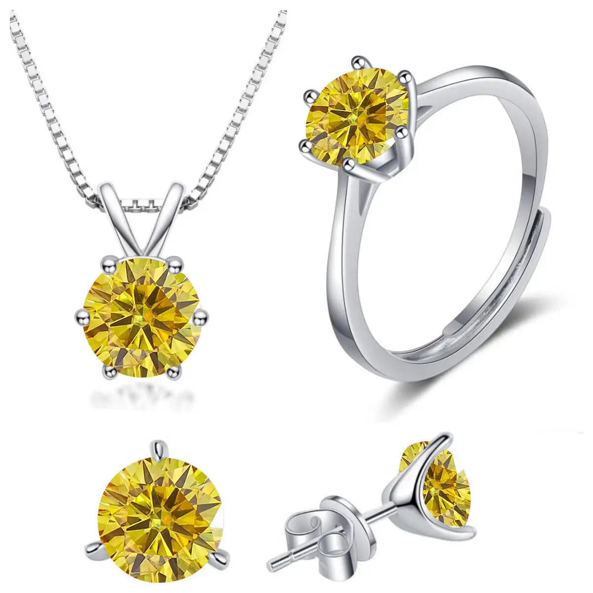 925スターリングシルバー 1CT*4 Dカラー モアサナイト リング イヤリング ネックレス セット ファインジュエリーセット エレガント レディースジュエリー パーティー ウェディング用