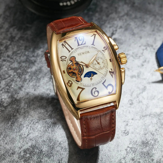 Fashion Men's Watch Wine Barrel Shaped Luminous Tourbillon Fully Automatic Mechanical Movement Mechanical Watch reloj automático