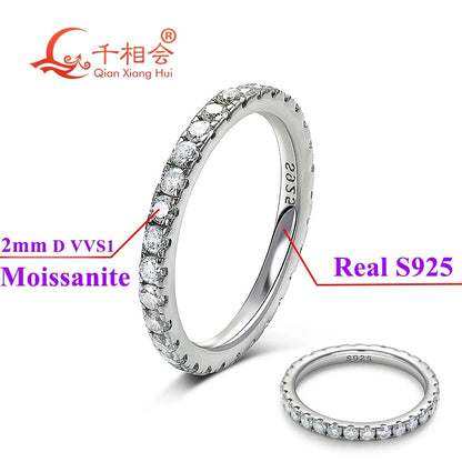 ソリッド 2mm 3mm モアサナイト フルエタニティリング バンド 925 スターリングシルバー ホワイト ラウンド モアサナイト ダイヤモンド ジュエリー ギフト デート パーティー