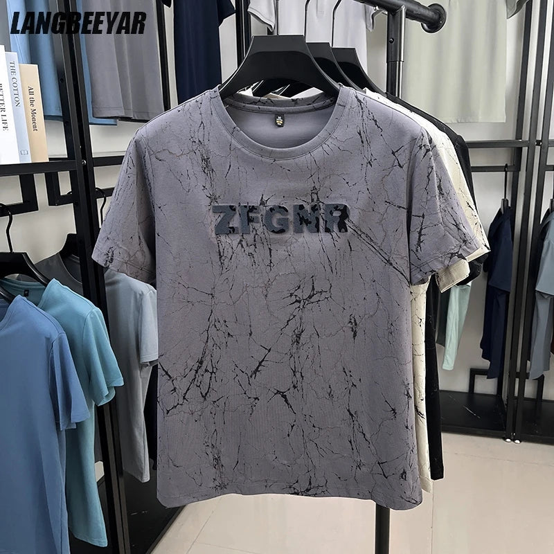 Top Grade Print New Summer Tops Hipster Designer Tshirt Men 2025 Brand Short Sleeve Round Neck Casual Fashion Men Clothing