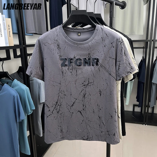 Top Grade Print New Summer Tops Hipster Designer Tshirt Men 2025 Brand Short Sleeve Round Neck Casual Fashion Men Clothing