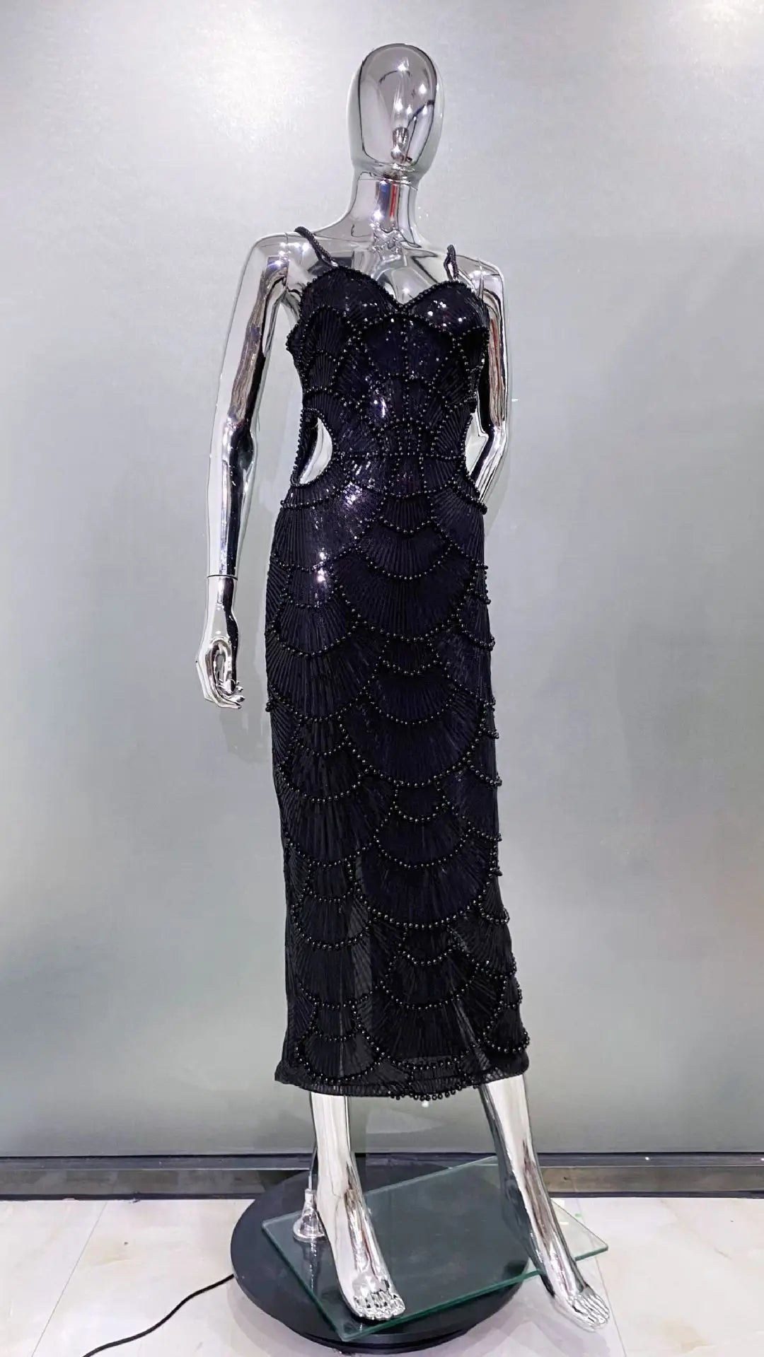 Deluxe Exquisite Sequin Beaded Sexy Hollow Suspender Dress Celebrity Birthday Party Dinner Dress Sweet Date Prom Dress