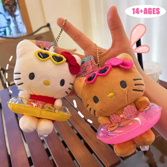 かわいい Sanrio Hello Kitty スイミングサークル ぬいぐるみ おもちゃ カートゥーン Kt キャット ハワイアンスタイル バックパック飾り 女の子向けギフト