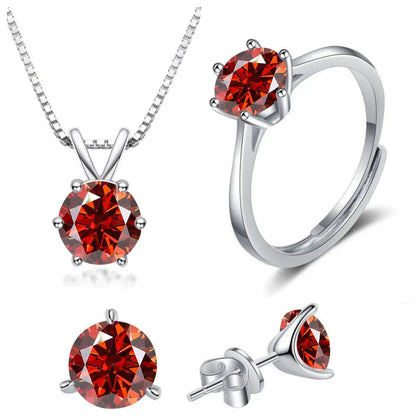 925スターリングシルバー 1CT*4 Dカラー モアサナイト リング イヤリング ネックレス セット ファインジュエリーセット エレガント レディースジュエリー パーティー ウェディング用