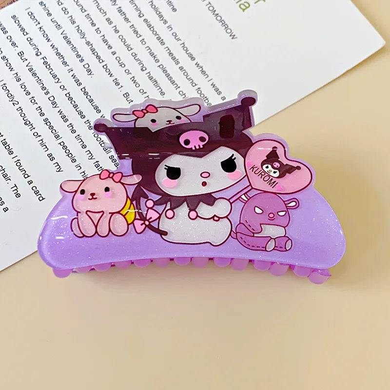 Anime Sanrio Kuromi Acrylic Clip Hello Kitty Cinnamoroll Hairpin Melody Pochacco Pompompurin Clip Girl Hairpin Shark Hair Clips