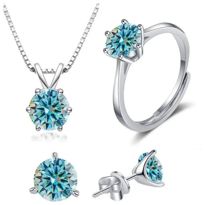925スターリングシルバー 1CT*4 Dカラー モアサナイト リング イヤリング ネックレス セット ファインジュエリーセット エレガント レディースジュエリー パーティー ウェディング用