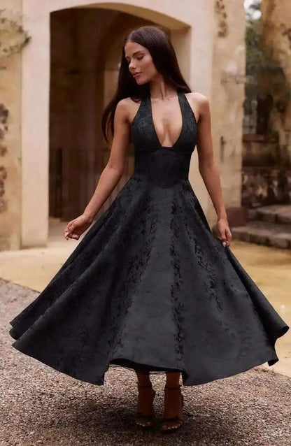 Giyu Club Evening Party Dresses Women 2025 Summer Sexy Bow Halter Long Dress Elegant Jacquard Lace Up Backless Birthday Robe