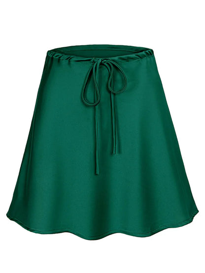 Satin Mini Skirts Women Summer Beige Silk Short Skirt For Woman Drawstring High Waist Black Satin Skirt A Line Women Short 2025