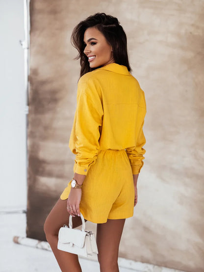 2025 Summer Casual Loose Shirt Shorts Set Women's Shirt Shorts Set of Two Print Solid Fashion Pieces for Women's Street Wear