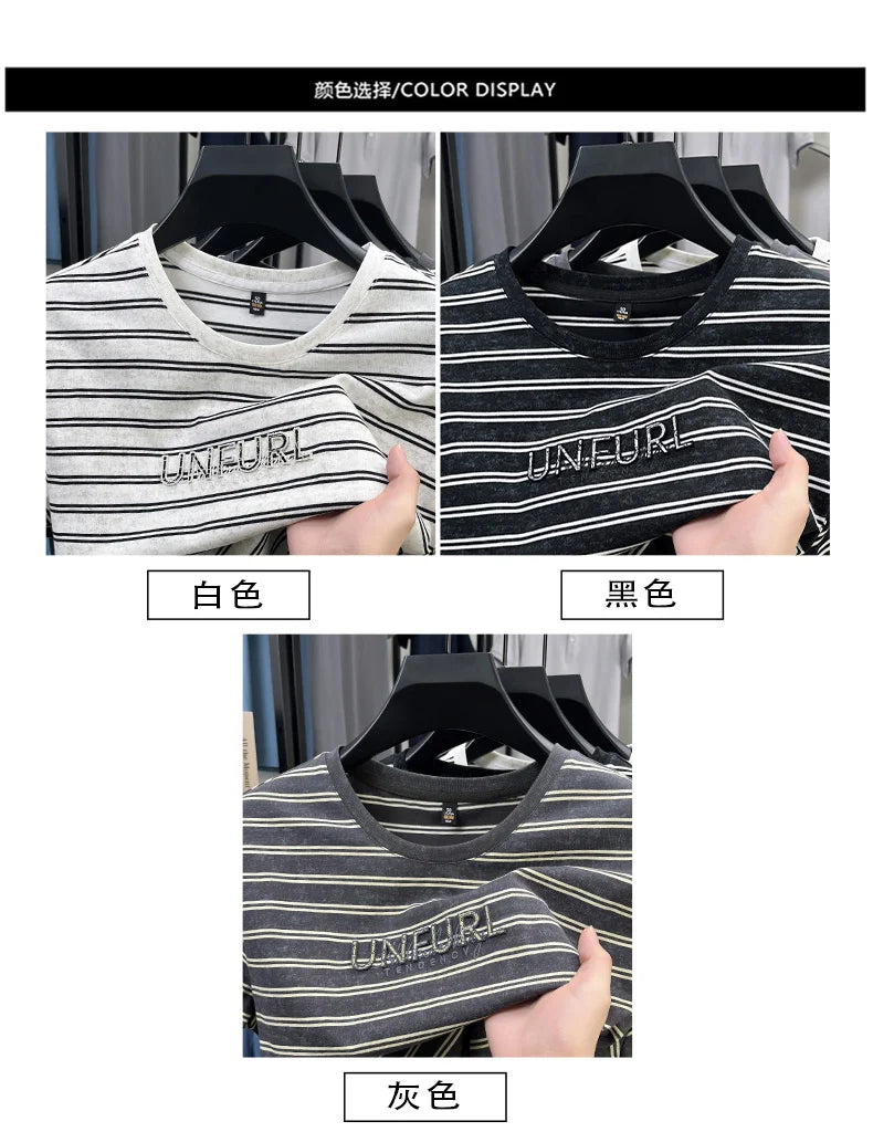 Top Grade Yarn Dyed New Summer Tops Striped Designer Tshirt Men 2025 Round Neck Brand Short Sleeve Casual Fashion Men Clothing