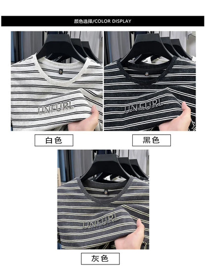 Top Grade Yarn Dyed New Summer Tops Striped Designer Tshirt Men 2025 Round Neck Brand Short Sleeve Casual Fashion Men Clothing