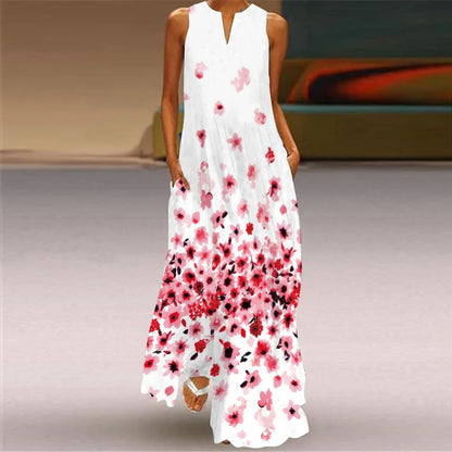Summer Sexy Maxi Dresses Women Sleeveless V-Neck Robe Party 2025 Retro Loose Beach Vestidos Y2k  S-5XL