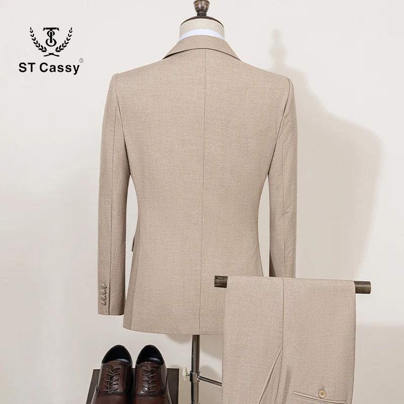 ST Cassy Elegant man suit for wedding peach Slim Fit Double Breasted Multiple buttons Casual Business man 2 piece outfit set