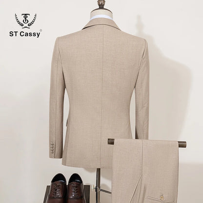 ST Cassy Elegant man suit for wedding peach Slim Fit Double Breasted Multiple buttons Casual Business man 2 piece outfit set