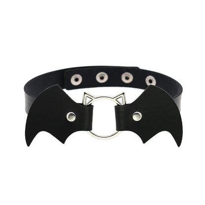 Woman Black Bat Punk Choker Collar Necklace Sexy PU Leather Heart Lock Key Spike Gothic Cosplay Accessories Party Jewelry New