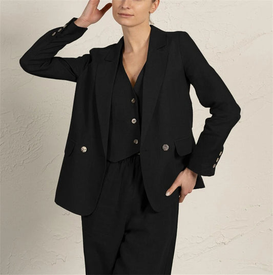 Summer Women's Suit 3 Pcs Linen Lady Business Office Suits Slim Fit Womens Tuxedo Casual Suits 2025 (Blazer +Vest +Pants)